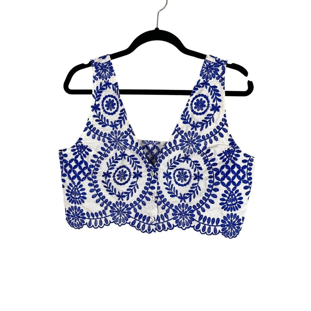 Floral Embroidery Top Blue White Boho Indie Folk Parisian Chic Hippie Western